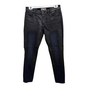 DL1961 Denim Coated Faux Leather Dark Wash Moto Florence Skinny Jeans Size 29